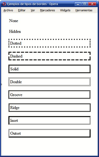 Tipos de bordes definidos por CSS