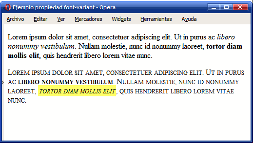 Ejemplo de propiedad font-variant