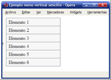 Aspecto final del menú vertical sencillo creado con CSS